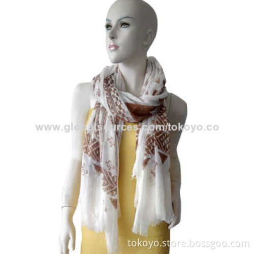 Woven scarves with screen printing, made of viscose and modal or acrylic, measures 180*70+1.5cm